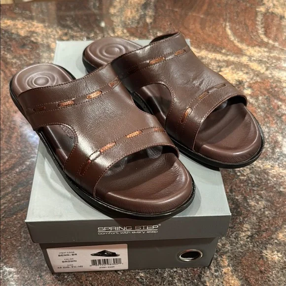 Spring Step Brown Leather Slide Sandals NIB Comfortable Wedge Sandals for Women Crafted – Spring Step Shoes main image 4